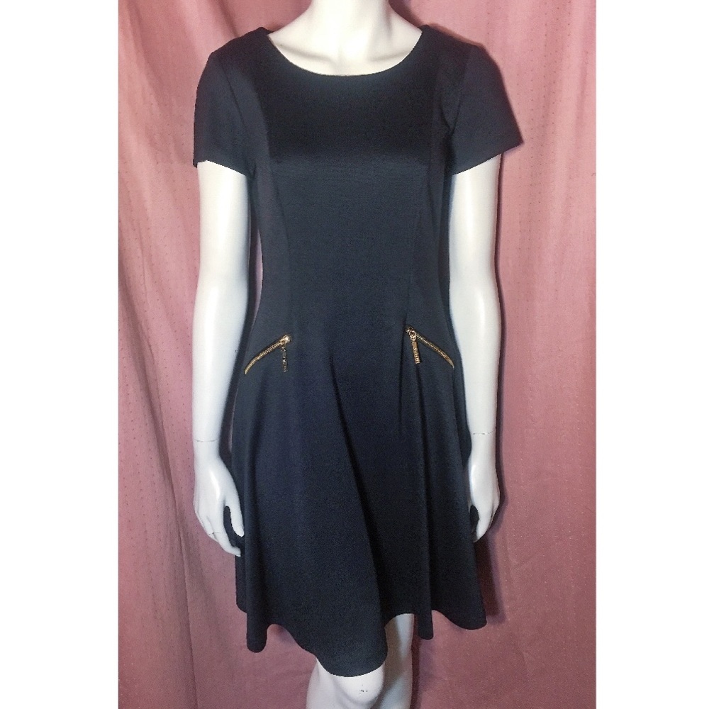 Black Fit & Flare Zipper Flare Work Dress LBD